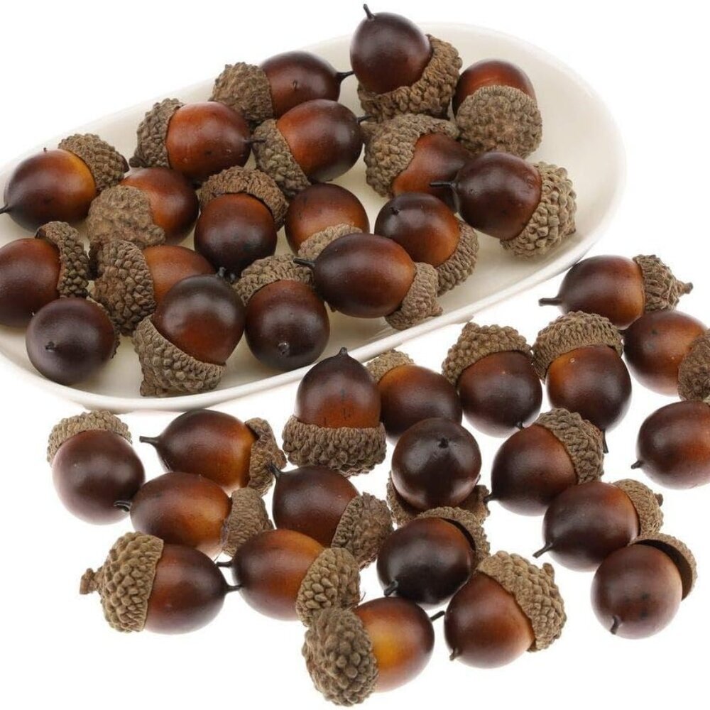 50pcs Artificial Lifelike Simulation Small Acorn Set Decoration Fake Fruit Faux